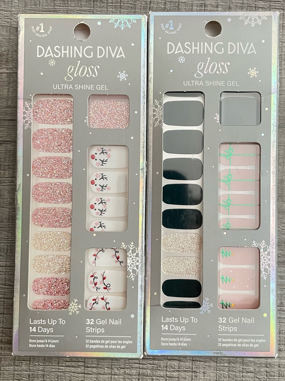 2 Dashing Diva Gel look Nail Strips - Light Show & Tree Skirt  holidays New